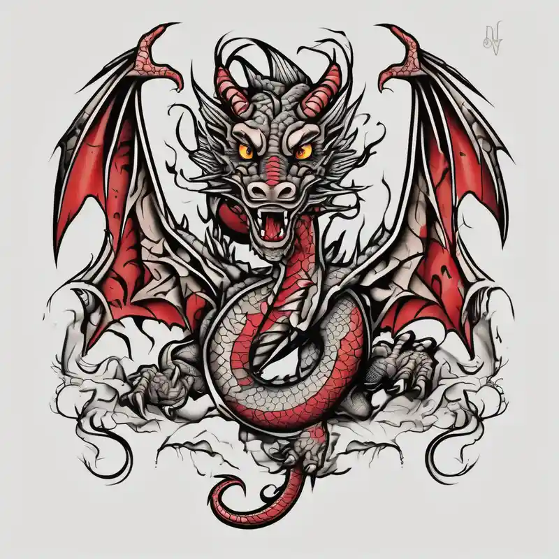 dragon english dragon tattoo – Old school, Noir et blanc